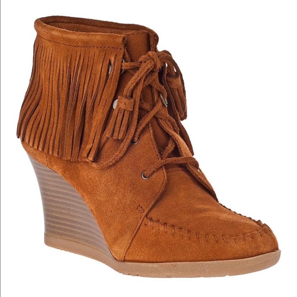 🌟MINNETONKA🌟 LACE-UP FRINGE BROWN ANKLE BOOT